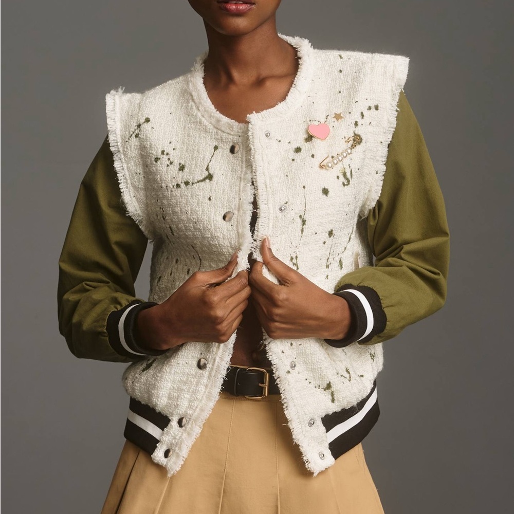 Anthropologie | Tweed Bomber Jacket | Minor Call Out |‎ XS | NWT - Picture 9 of 11